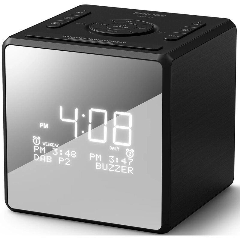 Radiobudzik PHILIPS TAR4600/10 Czarny, Tuner FM/DAB+, Wyświetlacz LCD z lustrzanym odbiciem, Zasilanie Bateryjno-sieciowe
