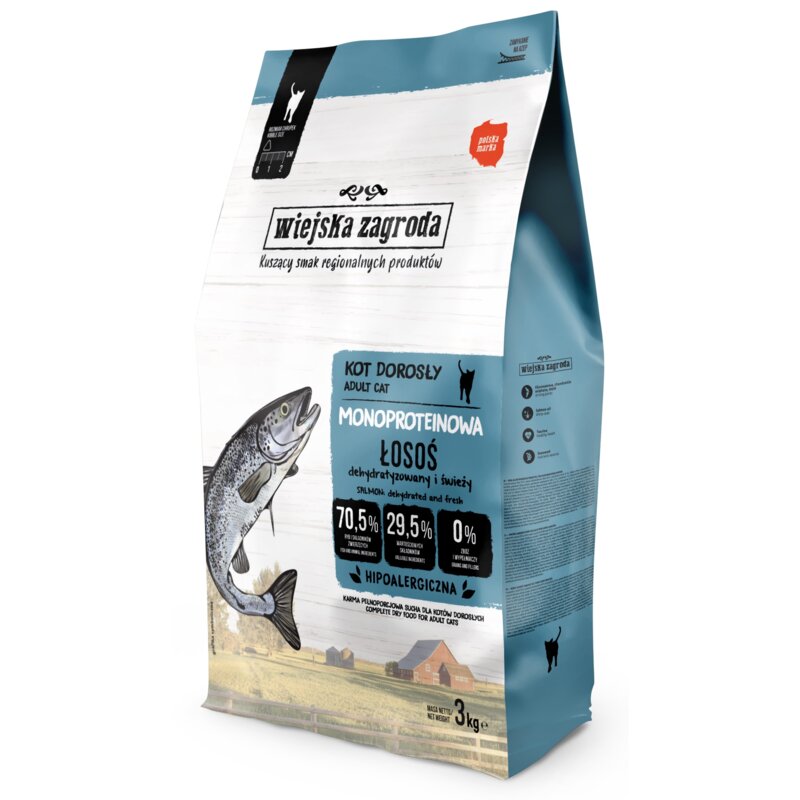 WIEJSKA ZAGRODA Mono Łosoś - sucha karma dla kota - 3kg