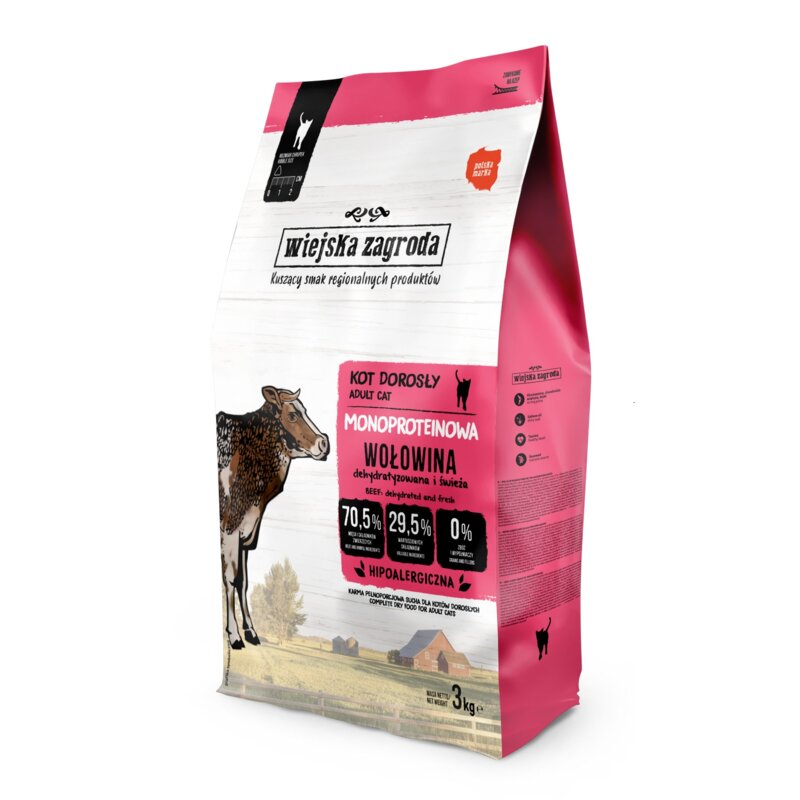 WIEJSKA ZAGRODA Mono Wołowina - sucha karma dla kota - 3kg