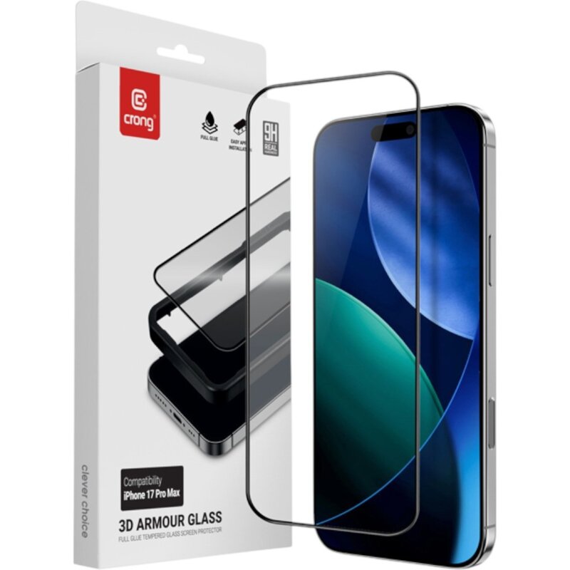 CRONG 3D Armour Glass - Szkło hartowane iPhone 18 Pro Max / 17 Pro Max + ramka instalacyjna