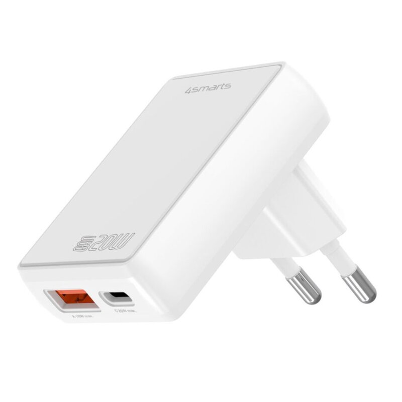 4smarts Ładowarka sieciowa FlatPlug Duos 20W USB-C + USB-A Biała