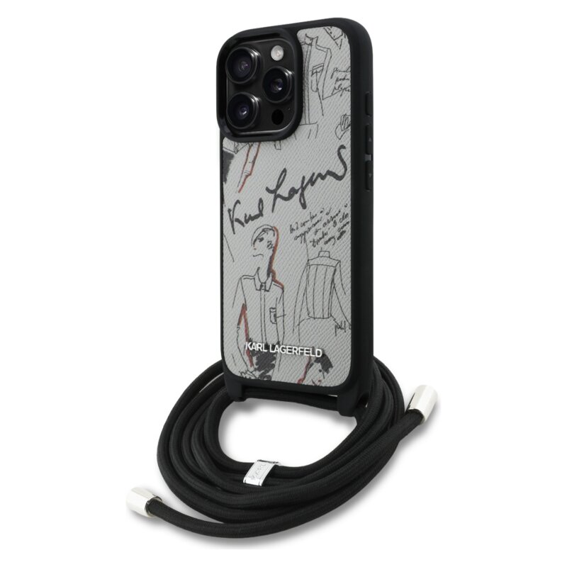 Etui KARL LAGERFELD Crossbody Grained Pattern & Logo do Apple iPhone 16 Pro Max Szary