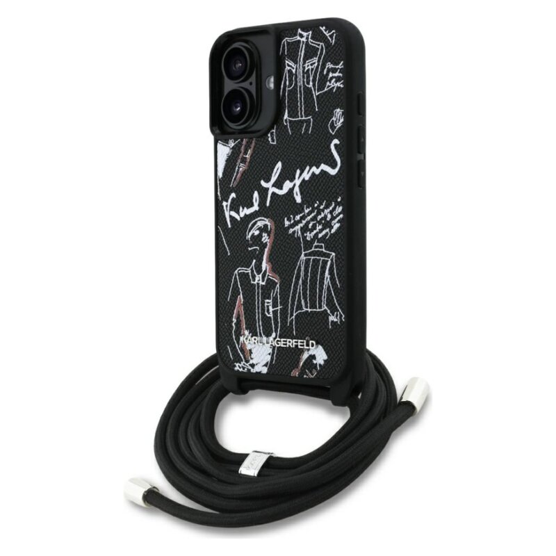 Etui KARL LAGERFELD Crossbody Grained Pattern & Logo do Apple iPhone 16 Czarny