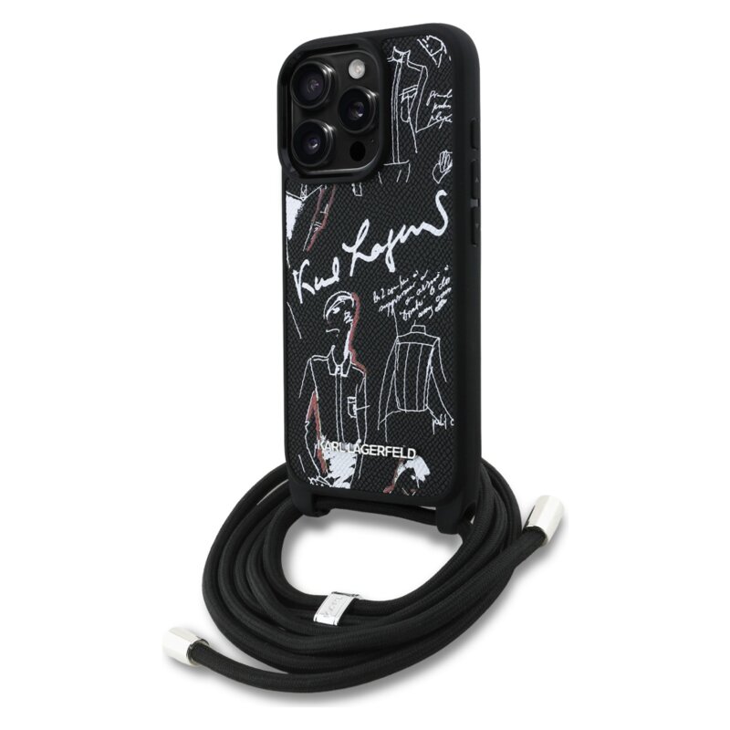 Etui KARL LAGERFELD Crossbody Grained Pattern & Logo do Apple iPhone 16 Pro Max Czarny