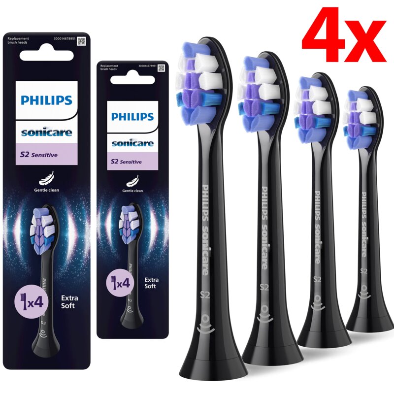 Oryginalna końcówka do szczoteczki PHILIPS Sonicare Sensitive S2 HX6054/88 Bardzo miękkie włókna (4 szt.) (Nadwrażliwość zębów)
