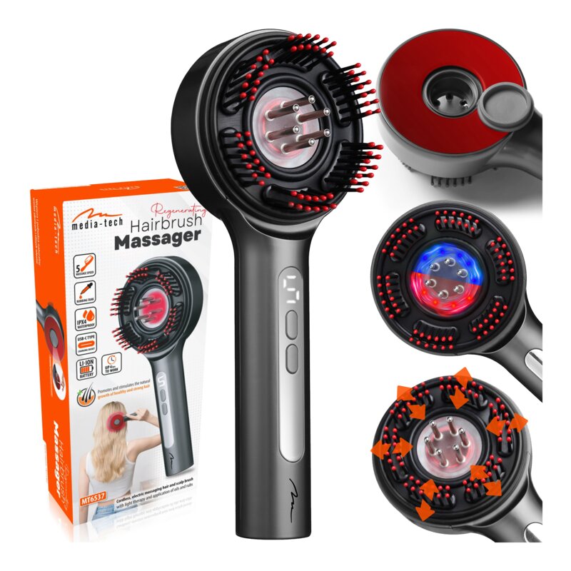 Masująca szczotka MEDIA-TECH Regenerating Hairbrush Massager MT6537 aplikator wcierki, fototerapia