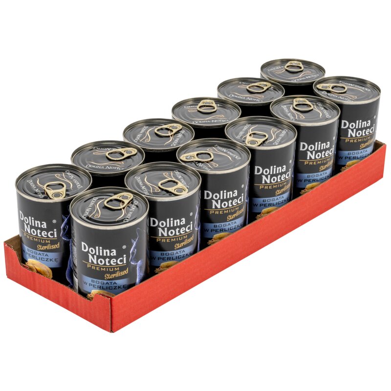 Karma dla kota DOLINA NOTECI Premium Sterilised Bogata w Perliczkę 12 x 400 g