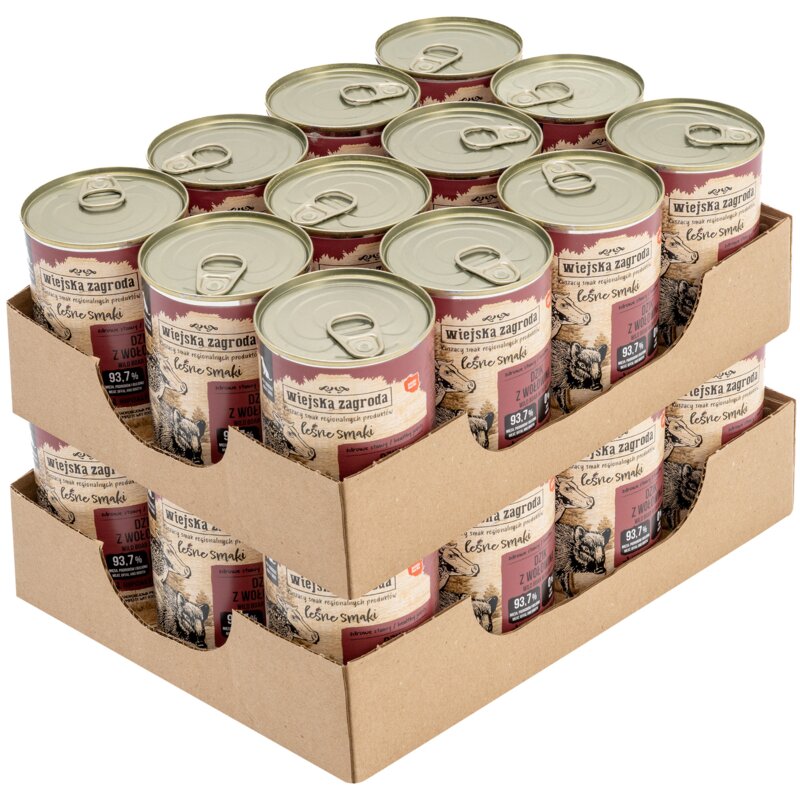 Karma dla psa WIEJSKA ZAGRODA Leśne smaki Dzik z wołowiną 24 x 400 g