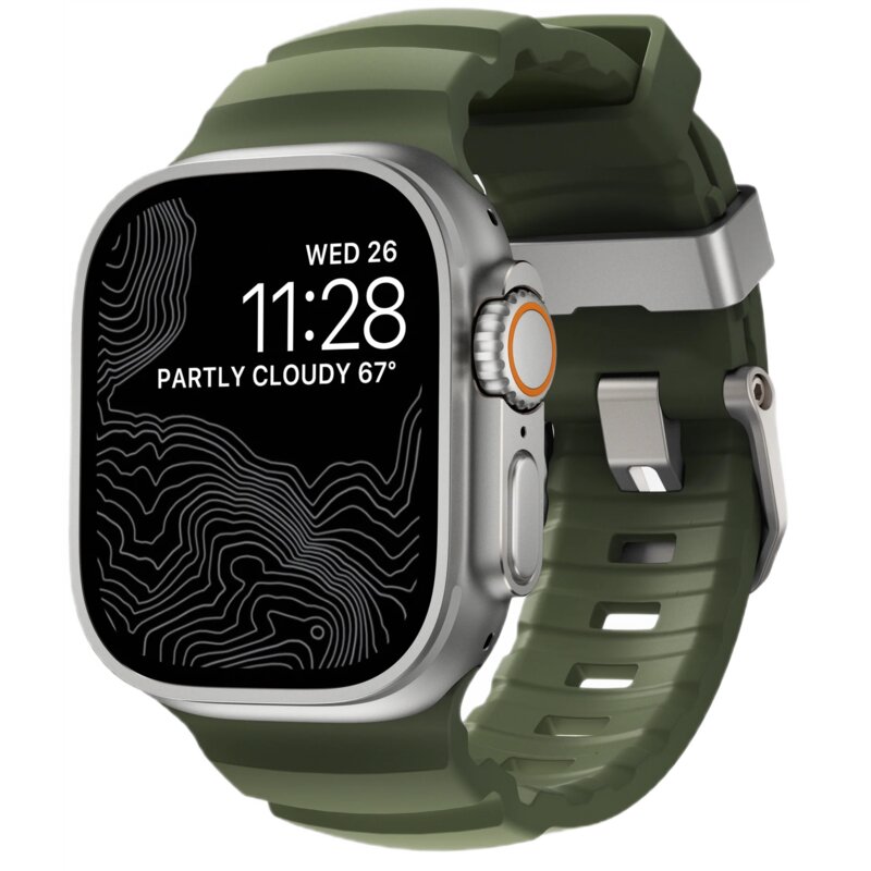 Pasek NOMAD Rocky Point Band do Apple Watch do koperty 42/44/45/46/49mm Zielono-srebrny