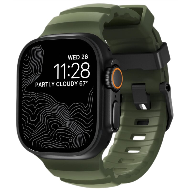 Pasek NOMAD Rocky Point Band do Apple Watch do koperty 42/44/45/46/49mm Zielono-czarny