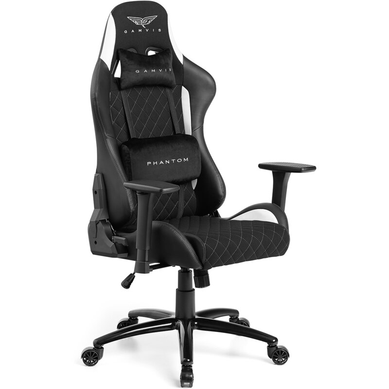 Fotel gamingowy GAMVIS Phantom Large Czarny (białe elementy)
