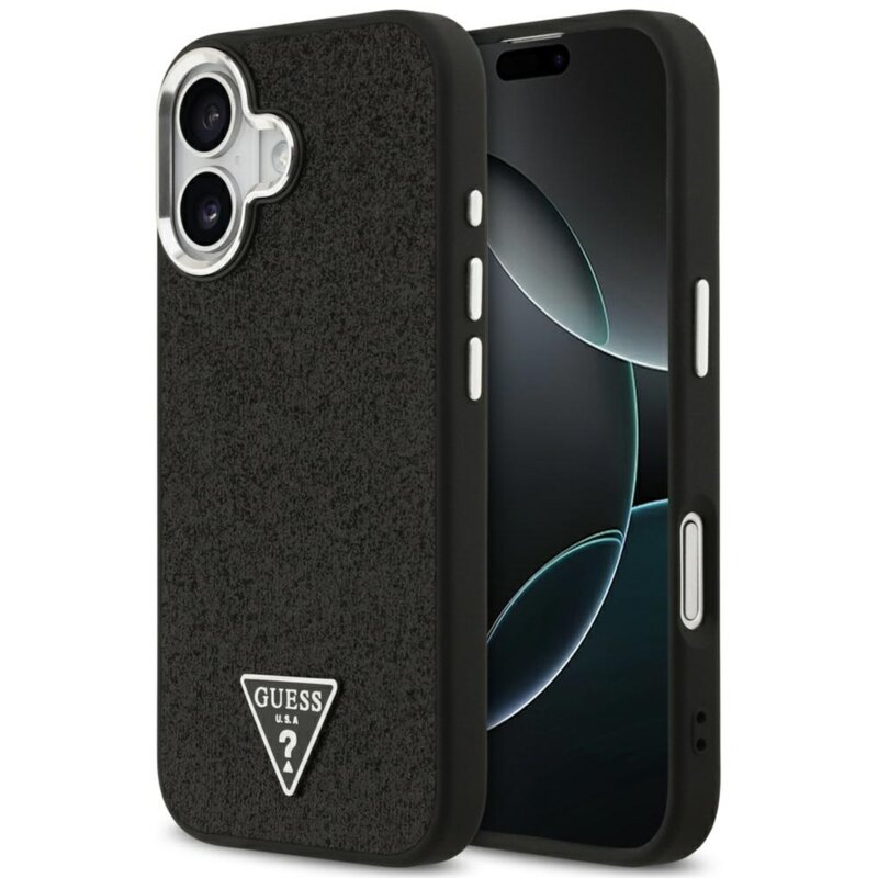 Guess Glitter Triangle Logo MagSafe do iPhone 17 czarny