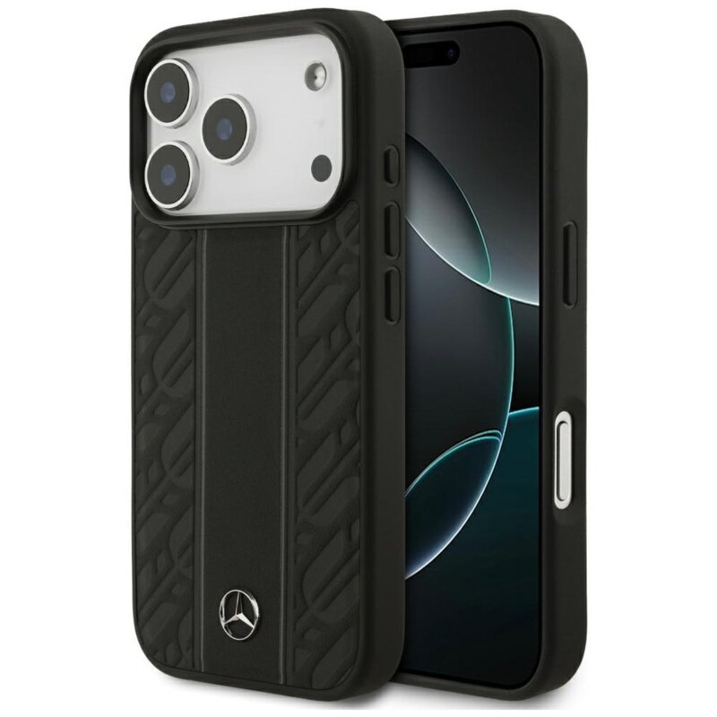 Mercedes-Benz Leather Laurel Leaves Stripes MagSafe do iPhone 17 Pro czarny