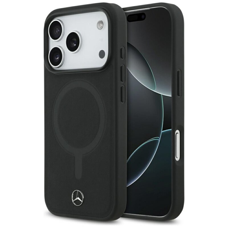 Mercedes-Benz Plain Smooth Leather MagSafe do iPhone 17 Pro czarny