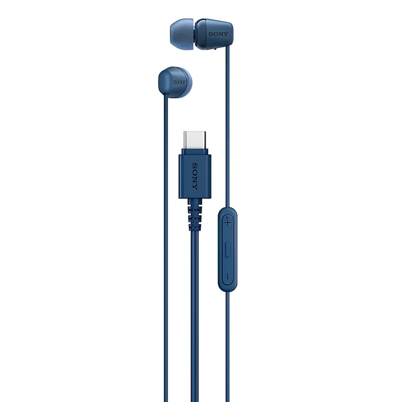 Słuchawki dokanałowe SONY EX15C z USB-C, Mikrofon, Przewodowe, Pilot z regulacją głośności, Ultralekkie 3 g, Niebieskie