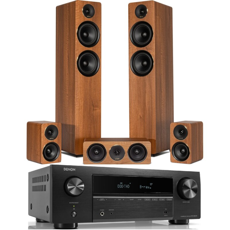 Zestaw Kina Domowego DENON AVR-X580BT Czarny 5.2-kanałowy + Kolumny Głośnikowe WILSON Scenix 5.0 Orzechowe 8K, Bluetooth, HDMI eARC