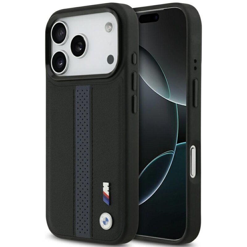 Etui BMW M Perforated Stripe Logo MagSafe do Apple iPhone 17 Pro Niebieski