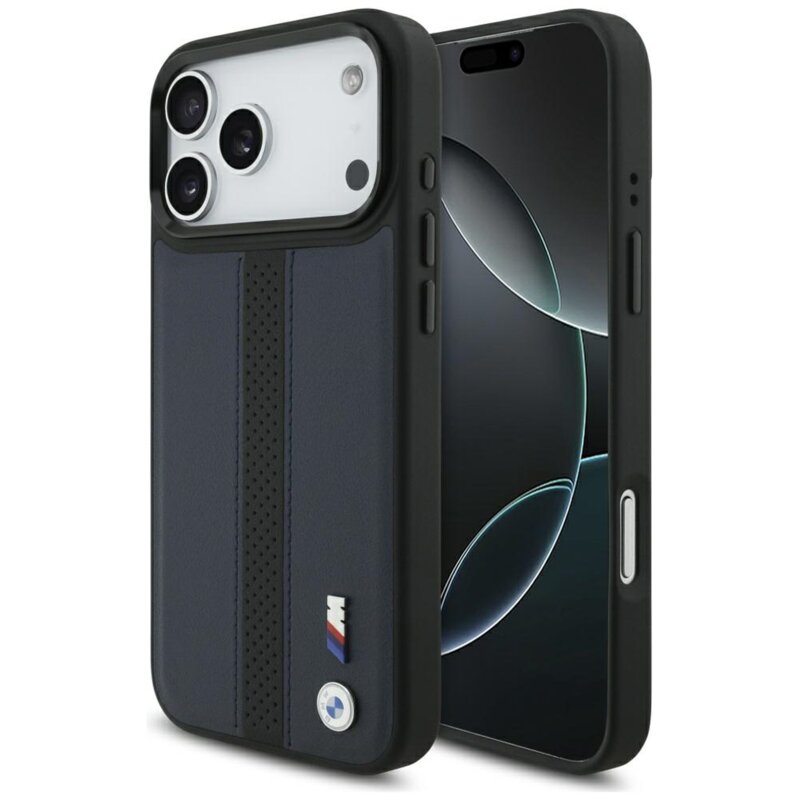 Etui BMW M Perforated Stripe Logo MagSafe do Apple iPhone 17 Pro Max Granatowy