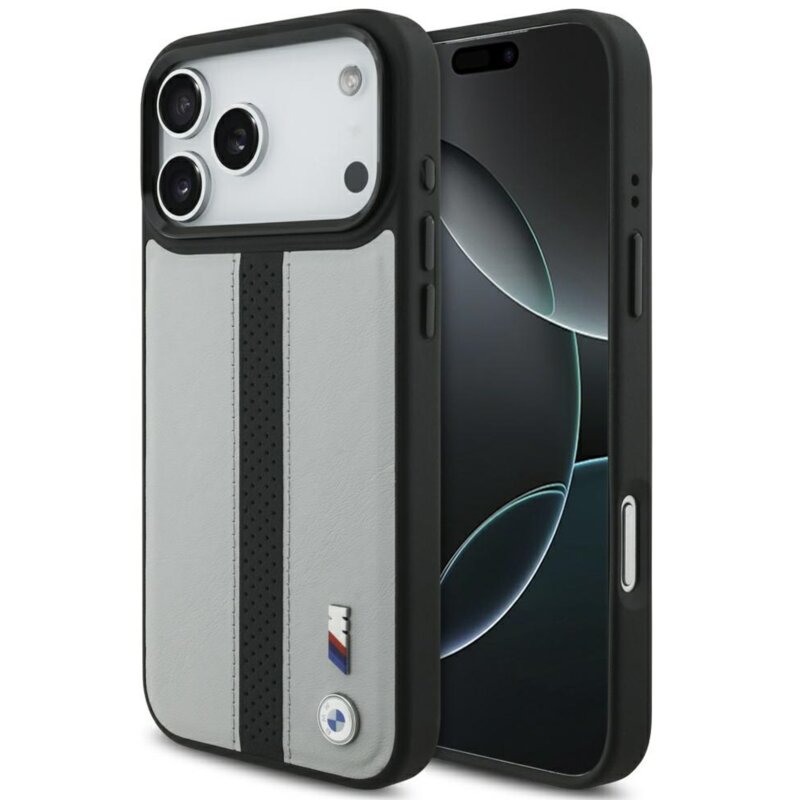 Etui BMW M Perforated Stripe Logo MagSafe do Apple iPhone 17 Pro Max Szary