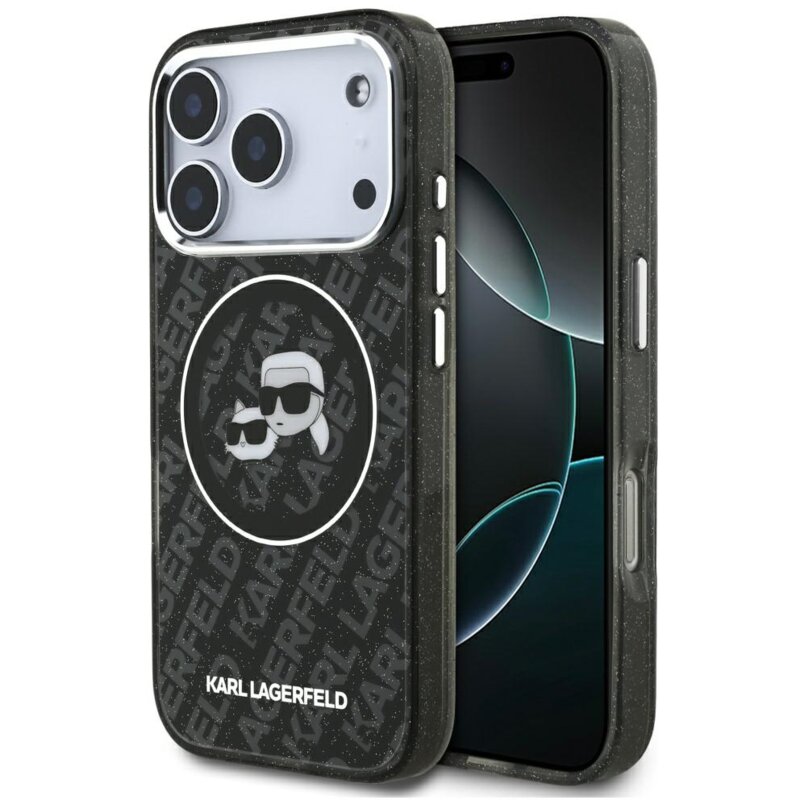 Etui KARL LAGERFELD IML Glitter Karl & Choupette Heads Logo MagSafe do Apple iPhone 17 Pro Czarny