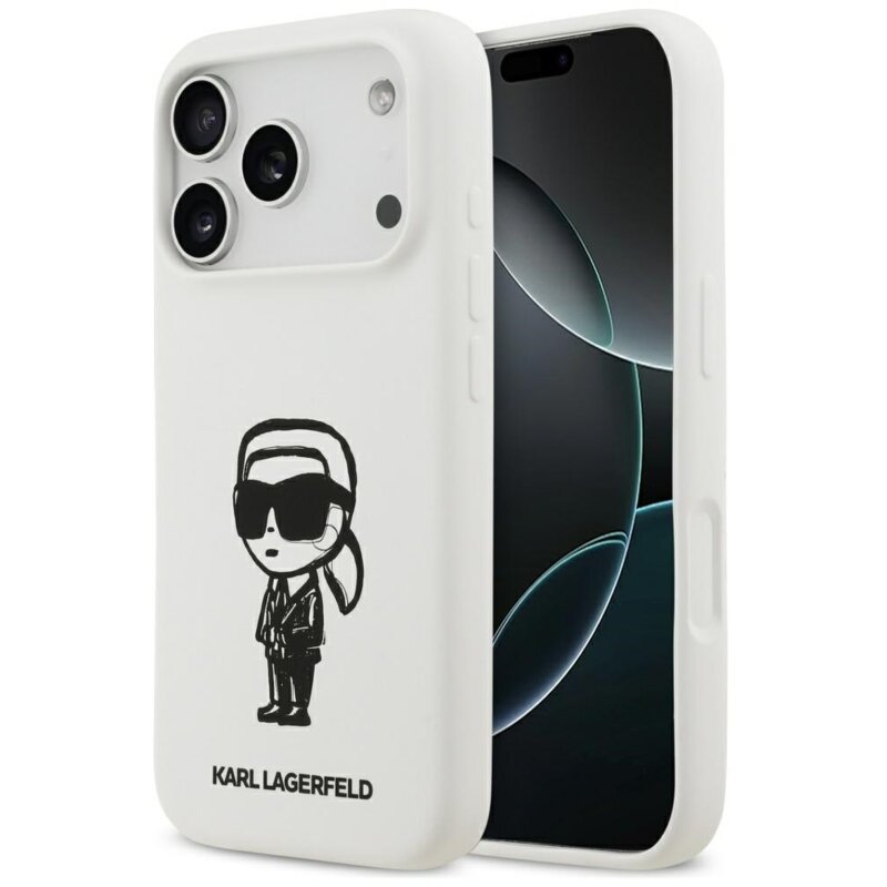 Etui KARL LAGERFELD Silicone Karl Sketch & Logo MagSafe do Apple iPhone 17 Pro Biały