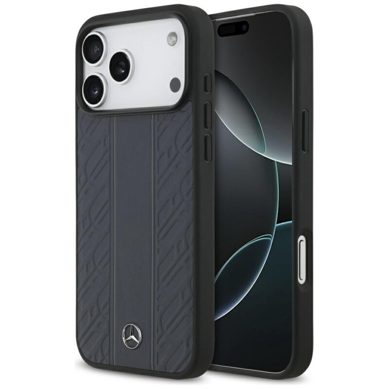Mercedes-Benz Leather Laurel Leaves Stripes MagSafe do iPhone 17 Pro Max niebieski