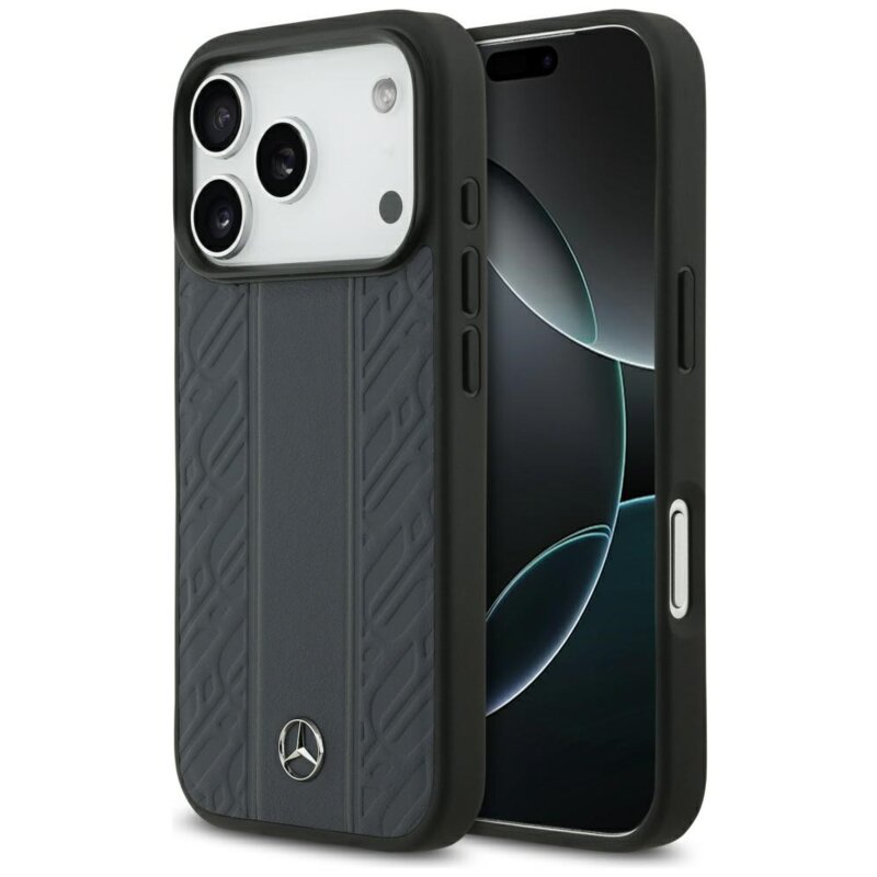 Mercedes-Benz Leather Laurel Leaves Stripes MagSafe do iPhone 17 Pro niebieski