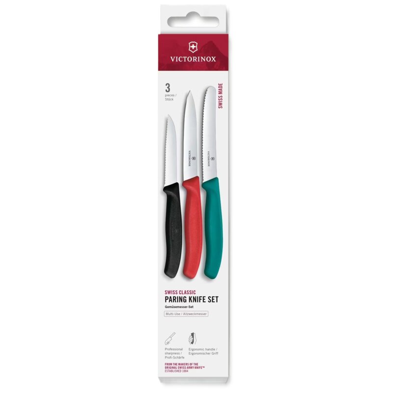 Zestaw noży VICTORINOX Swiss Classic Czarno-zielono-czerwony (3 elementy)