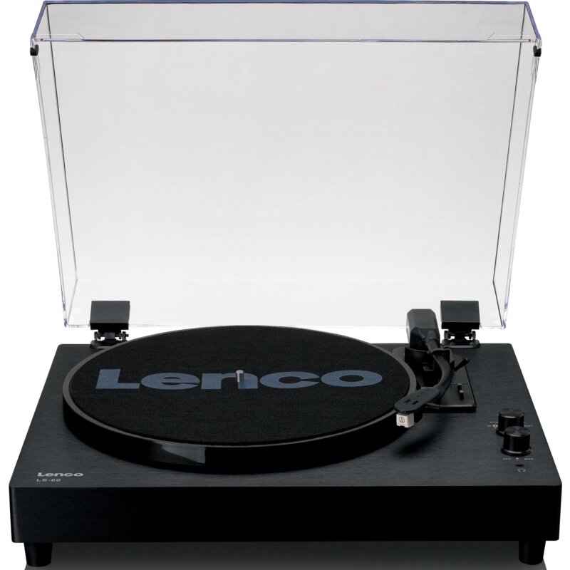 Gramofon LENCO LS-60BK Czarny, Półautomatyczny, Napęd paskowy, Wbudowane głośniki, Prędkość odtw. 33 1/3,45,78 obr./min