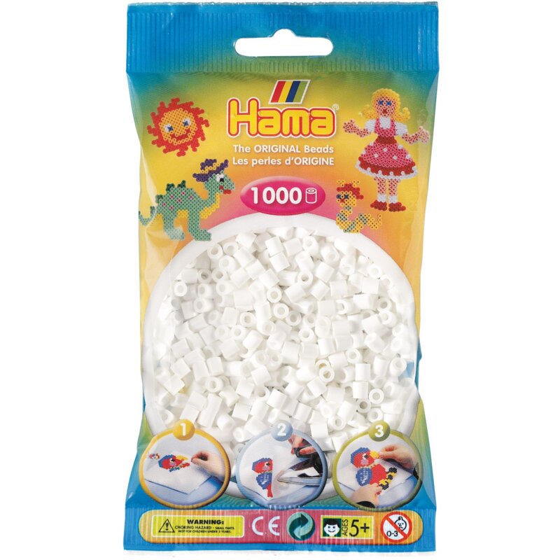 Zestaw kreatywny HAMA 1000 koralików w torebce 015-207-01 Biały