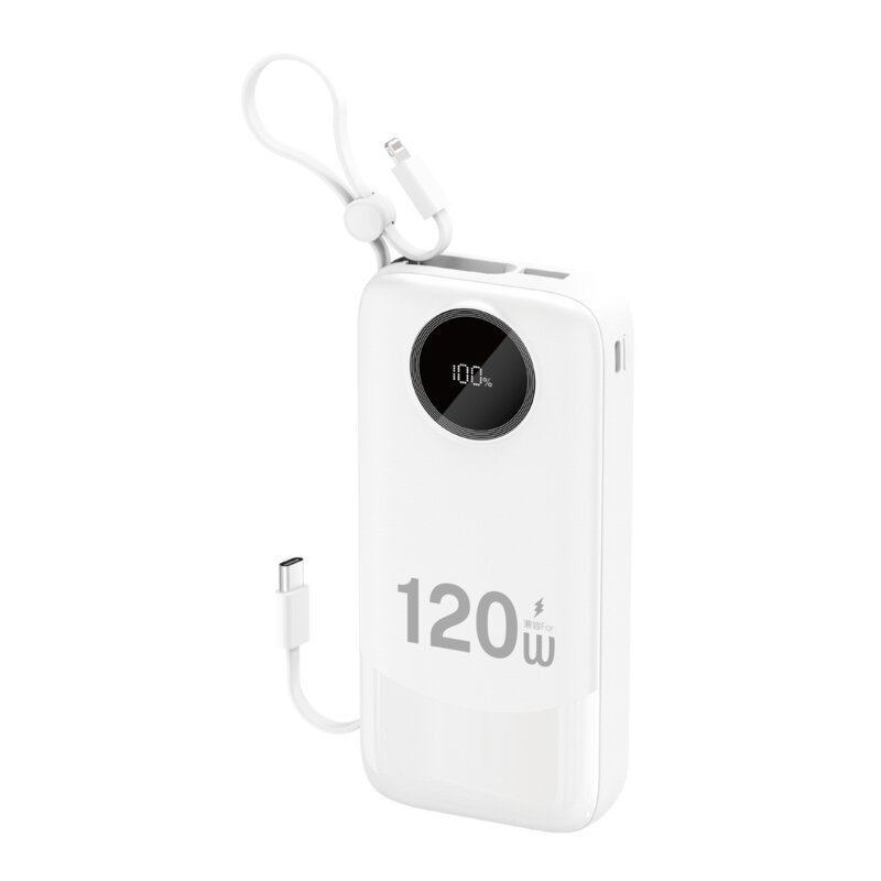 Powerbank 20000Mah 22,5W Power Bank Z Wbudowanym Kablami USB-C USB-A - Biały