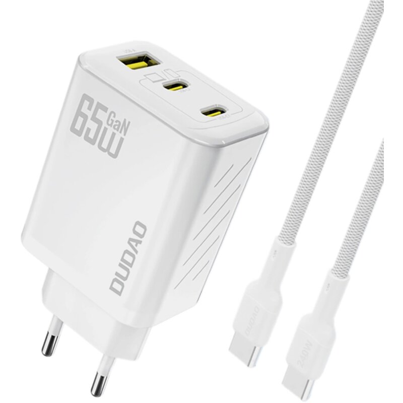 Ładowarka sieciowa DUDAO A29C 65W GaN 2x USB-C / USB-A + Kabel USB-C Biały
