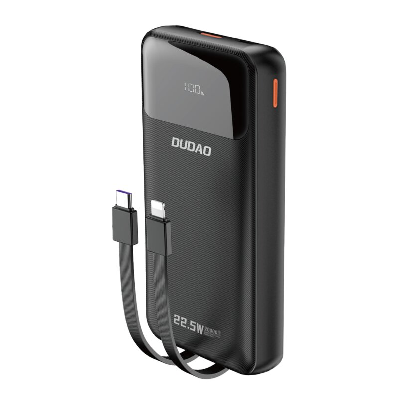 Powerbank Dudao K15Pro 20000Mah 22.5W Pd USB-C / USB-A / Wbudowane Kable Lightning I USB-C - Czarny
