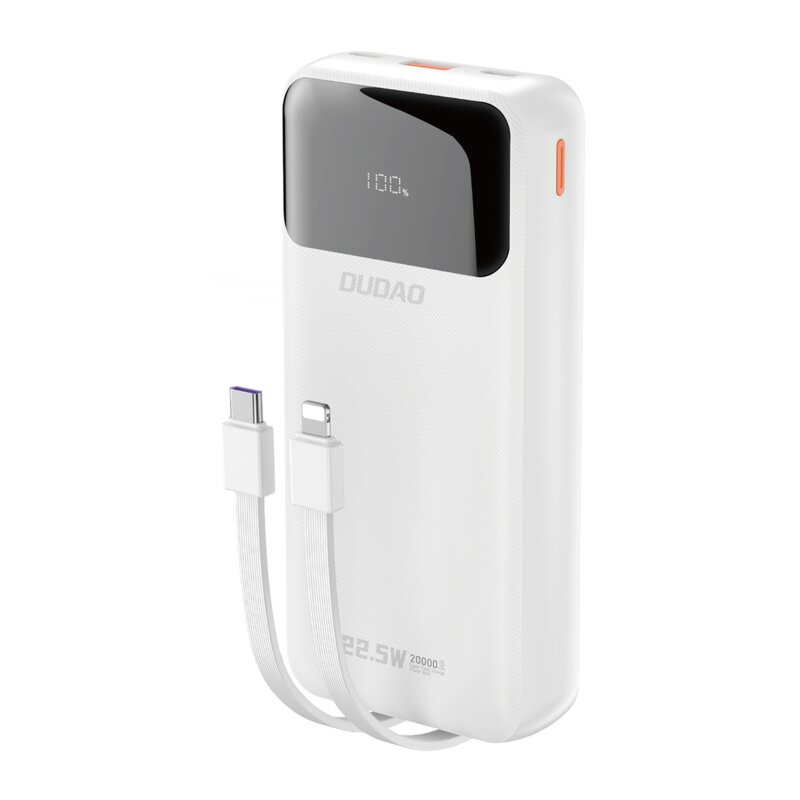 Powerbank Dudao K15Pro 20000Mah 22.5W Pd USB-C / USB-A / Wbudowane Kable Lightning I USB-C - Biały