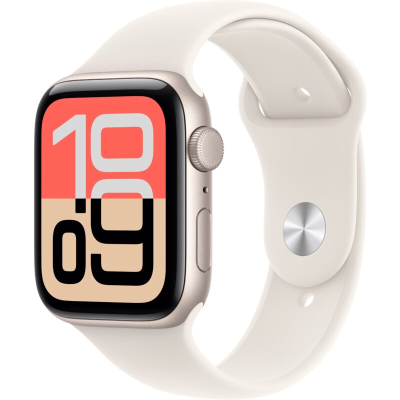 Apple Watch SE 3gen GPS 44mm koperta z aluminium (księżycowa poświata) + pasek sportowy rozmiar S/M (księżycowa poświata) 2025