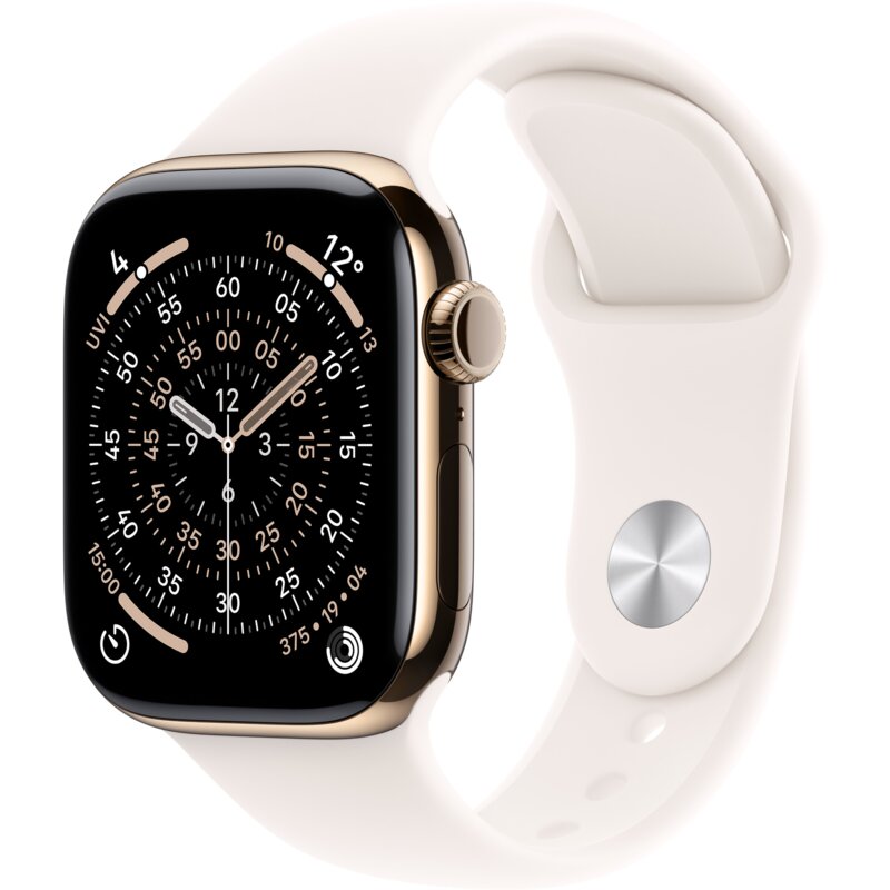 Apple Watch 11 GPS + Cellular 42mm koperta z tytanu (złoty) + pasek sportowy rozmiar M/L (łagodny róż)