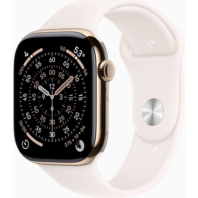 Apple Watch 11 GPS + Cellular 46mm koperta z tytanu (złoty) + pasek sportowy rozmiar M/L (łagodny róż)