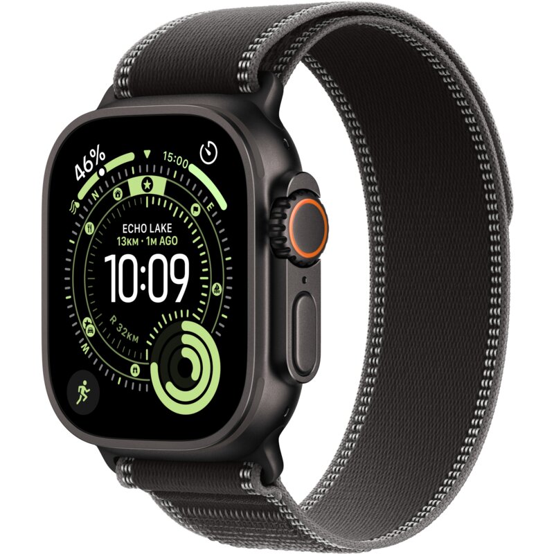 Apple Watch Ultra 3 GPS + Cellular 49mm koperta tytanowa (czarny) + pasek Trail rozmiar M/L (czarny/węgiel drzewny)
