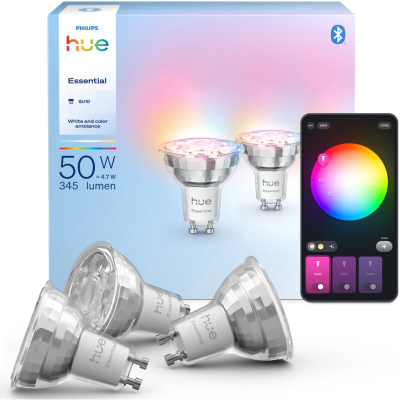 Philips Hue Essential White and Color Ambiance Żarówka GU10 345lm 3szt