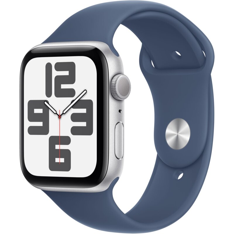 Apple Watch SE 2gen GPS 44mm koperta z aluminium (srebrny) + pasek sportowy rozmiar S/M (denim) 2024 (CPO)