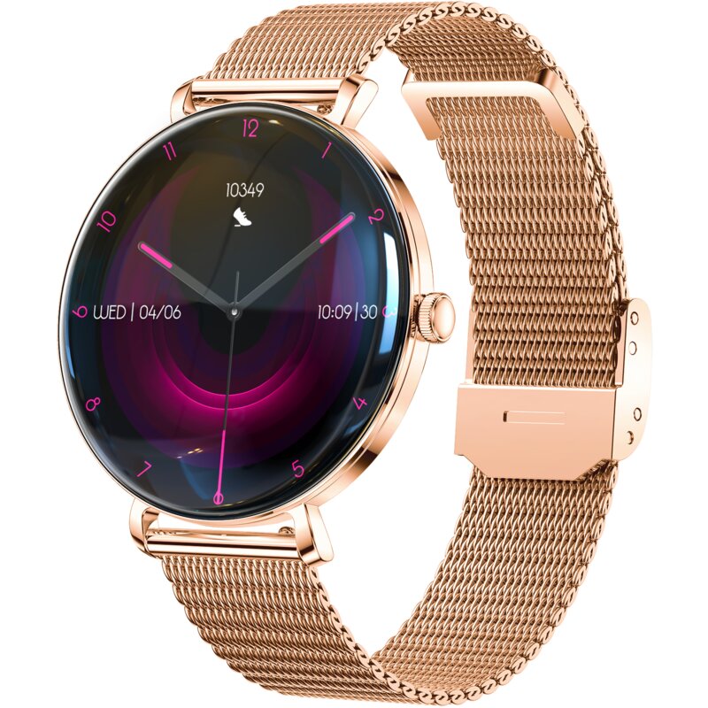 Smartwatch FOREVER SB-370 Lucca Różowe złoto + Pasek w panterkę
