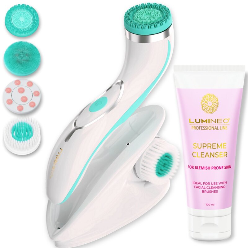 Szczoteczka soniczna do twarzy LUMINEO 8688 Pro Turkusowy + Żel do skóry trądzikowej i problematycznej 100 ml