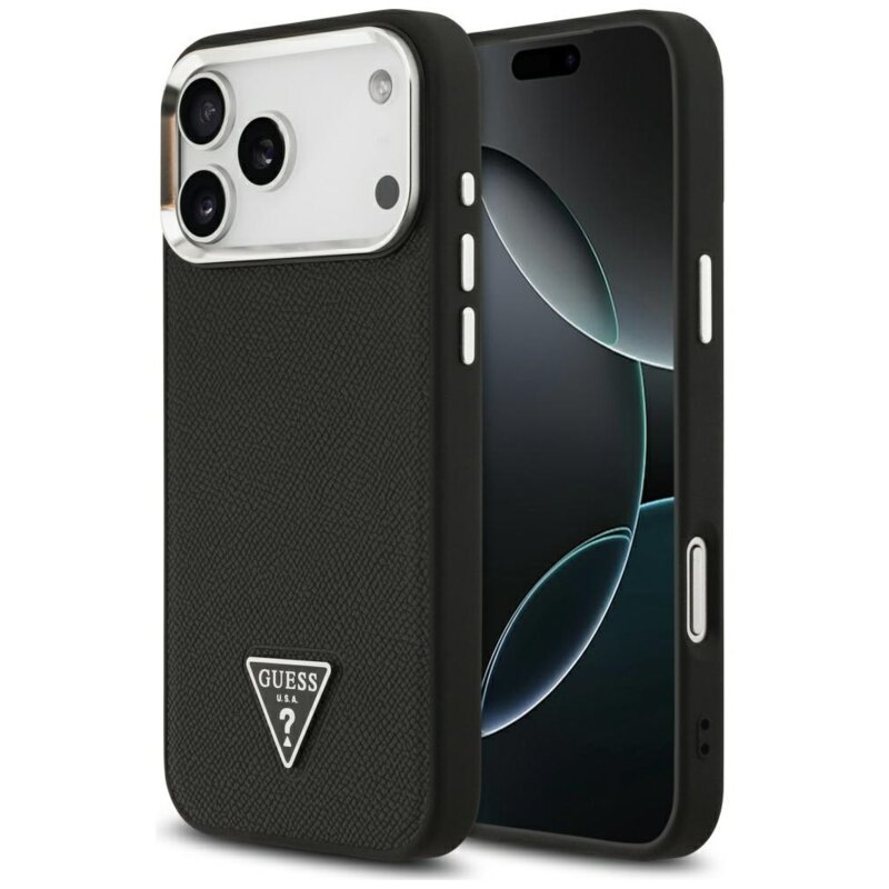 Guess Grained Triangle Logo MagSafe do iPhone 17 Pro czarny