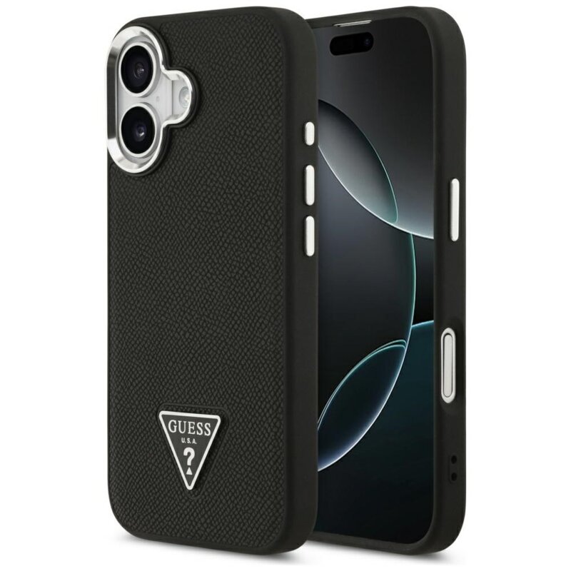 Guess Grained Triangle Logo MagSafe do iPhone 17 czarny
