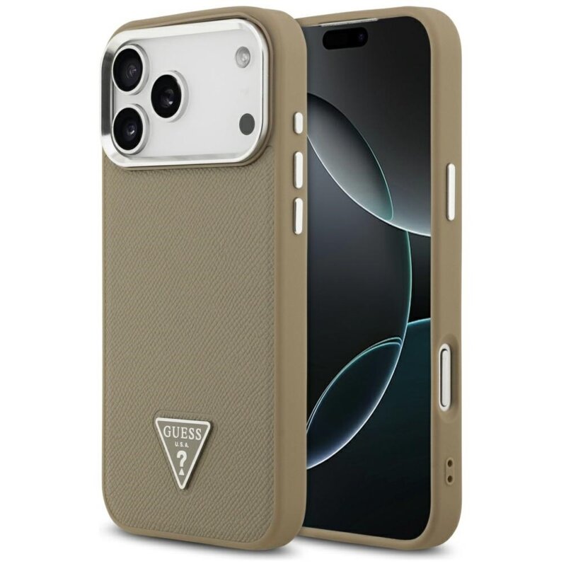 Etui GUESS Grained Triangle Logo MagSafe do Apple iPhone 17 Pro Max Brązowy
