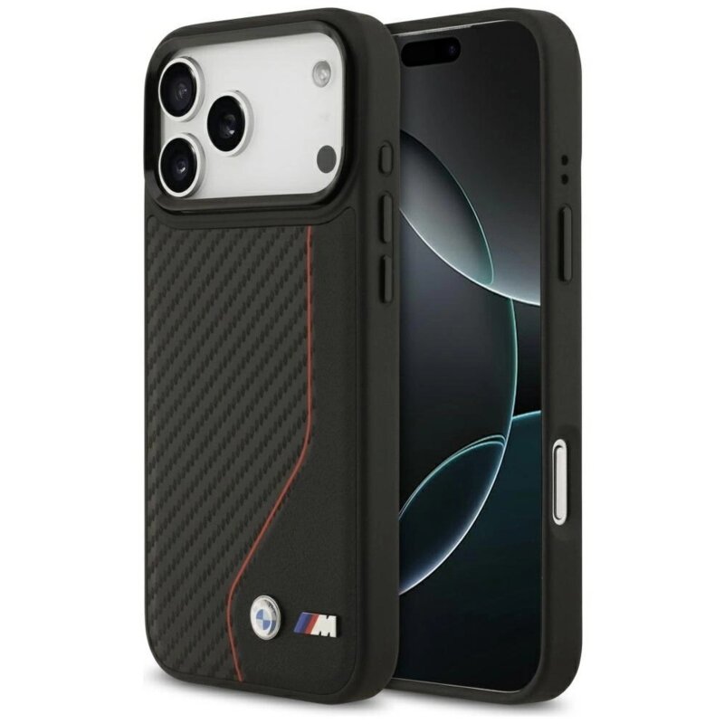 Etui BMW M Carbon Line & Logo MagSafe do Apple iPhone 17 Pro Max Czarno-czerwony