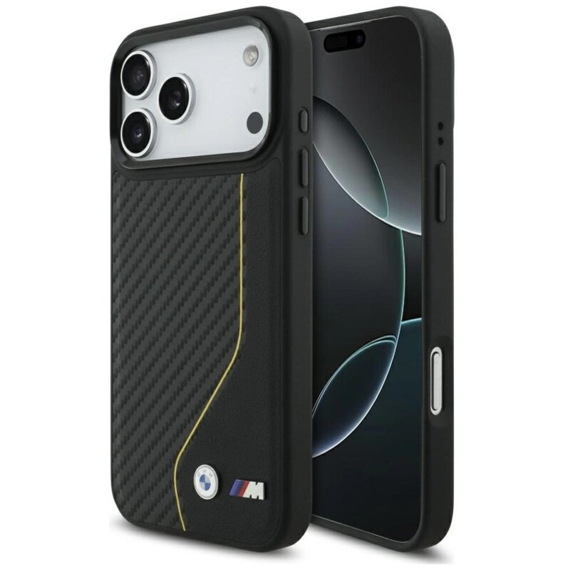Etui BMW M Carbon Line & Logo MagSafe do Apple iPhone 17 Pro Max Czarno-żółty