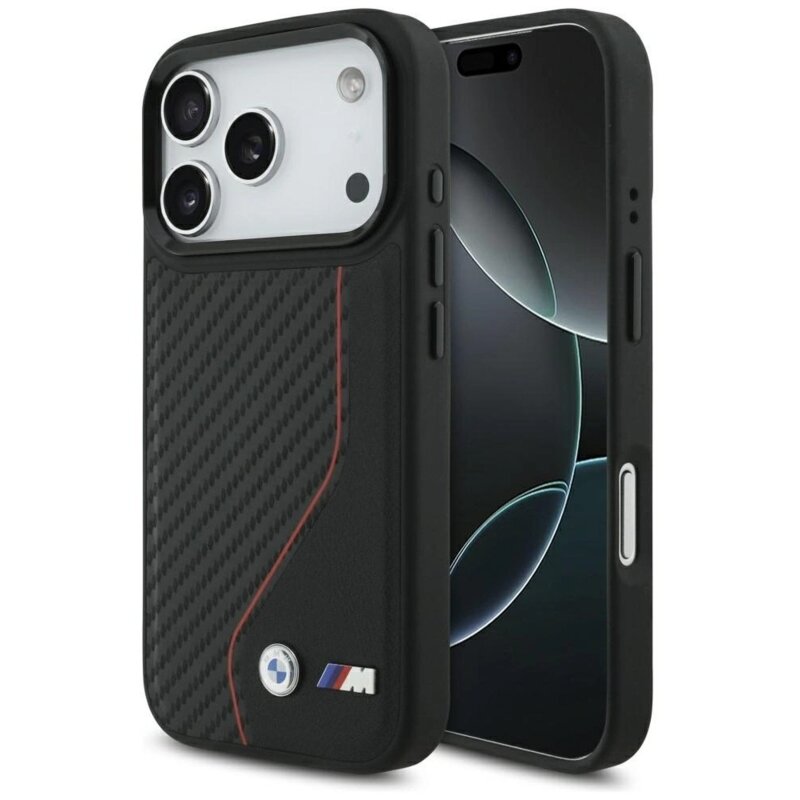 Etui BMW M Carbon Line & Logo MagSafe do Apple iPhone 17 Pro Czarno-czerwony