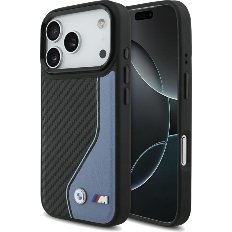 Etui BMW M Carbon Logo MagSafe do Apple iPhone 17 Pro Niebieski