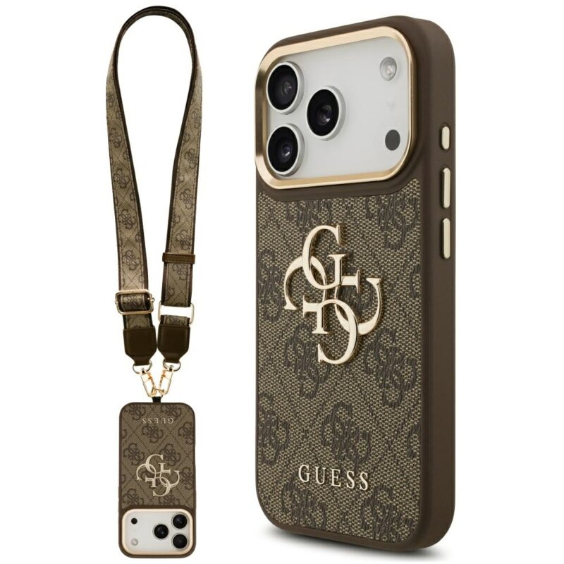 Guess Big 4G Classic Logo Big Strap Metal Buttons do iPhone 17 Pro Brązowy